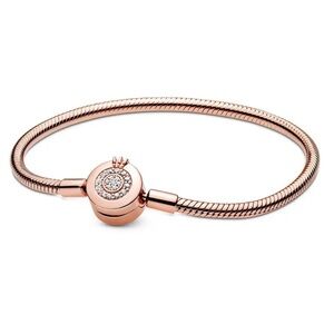 NWOT Rose Gold Moments Sparkling Crown O Snake Chain Bracelet Silver 925 17 cm